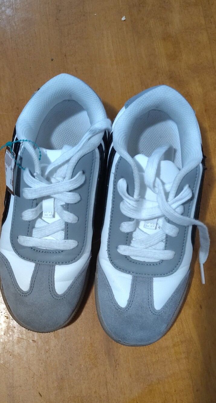 Kids White and Gray Athletic Sneakers - Lightweight Everyday Shoes